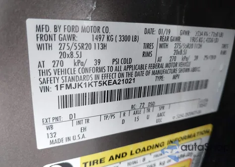 2019 Ford Expedition Max Limited from USA, damaged, VIN 1FMJK1KT5KEA21021